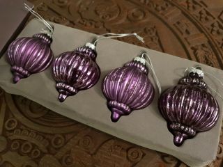 Vintage Antique Look Glass Christmas Xmas Tree Ornaments Set Of 4