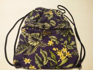 Island Aloha Wear Hawaii Usa Purple Floral Cotton Backpack Sak Bag