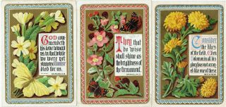 3 X Victorian Christmas Greetings Cards Flowers Butterflies Religious Text Mw
