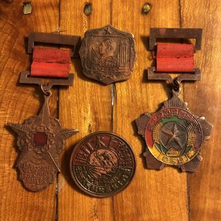 4 Old Antique Vintage Chinese 1940’s Military Medal Army Navy Asian Charm Award