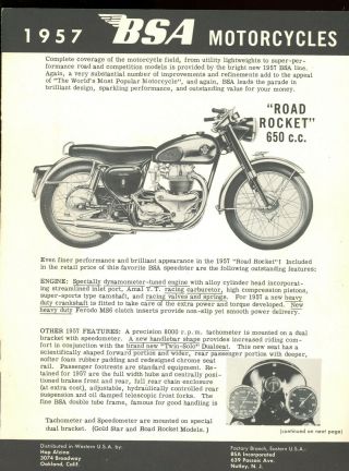 Motorcycle Brochure - Bsa - 1957 Bsa Motorcycles