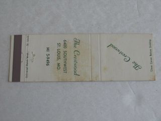 Q462 Vintage Matchbox Cover The Crestwood St.  Louis Mo.  Missouri