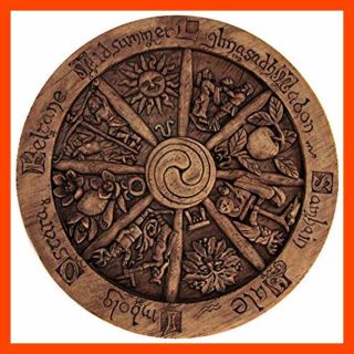 Dryad Design Small Wheel Of The Year Wall Plaque Wood Finish Summer Brown Home