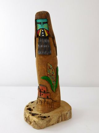 Hopi Blue Corn Maiden Kachina Doll Signed Chee 1994 Native American Carved