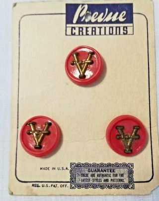 Prevue Buttons 1940s Card W/ " V " For Victory Red Shank Buttons -.  - Morse Code