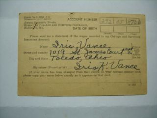 Vintage Postcard 1941 Social Security Administration Wage Statement Request