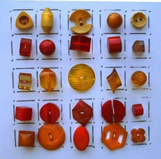 25 Small Vintage Bakelite Buttons / Red / Yellow / Apple Juice