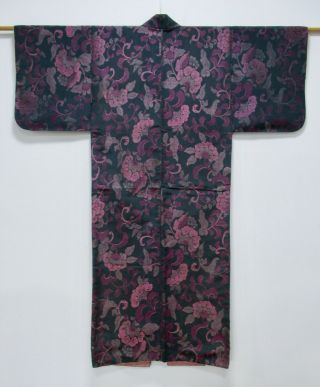 Japanese Silk Antique Kimono / Omeshi / Flower Pattern / Silk Fabric /294
