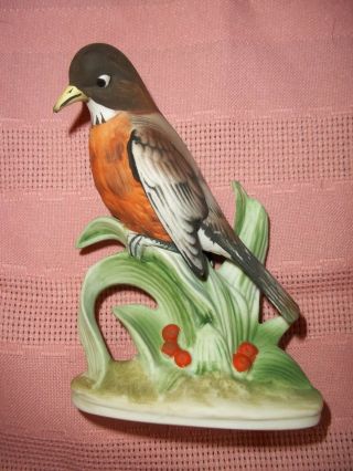 Vintage Lefton Porcelain Red Robin Figurine & 2 Robin Bird Clip On Ornaments 5