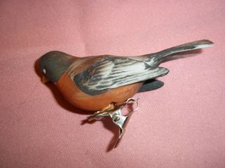 Vintage Lefton Porcelain Red Robin Figurine & 2 Robin Bird Clip On Ornaments 8