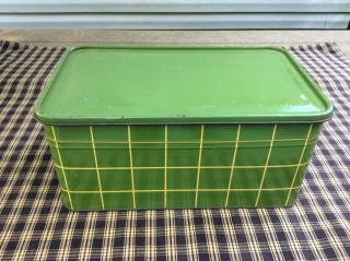 Vintage Tin Bread Box Picnic Basket Green & Cream 40 