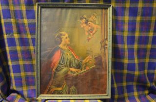 Vintage 16 1/2 " X 13 " Framed Picture Of St Cecilia - Playing Piano With Angels Vis