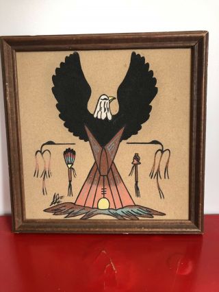 Vintage Navajo Sand Painting Soutwestern Native American Art Peyote Meeting