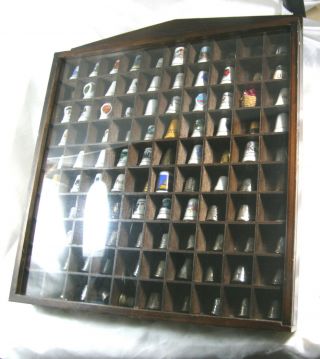 Vintage Wall Hanging Display Case Filled With 100 Thimbles