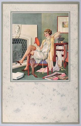 Vintage 1920s Art Deco Pin - Up Print Flapper Boudoir Stockings Lingerie Very Chic 2