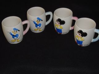 Vintage 1960s Set Of 4 Donald Duck & Mickey Mouse Walt Disney Ceramic Coffee Cup