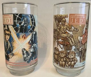 Two Vintage Star Wars Return Of The Jedi Burger King Glasses 1983 Coca - Cola Coke