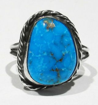 Fine Old 1970s Signed Navajo 925 Silver Natural Gorgeous Bisbee Turquoise Ring 7