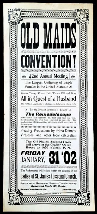 1902 Old Maids Convention Broadside - Grafton North Dakota
