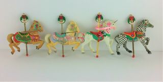 4 Carlton Cards Christmas - Go - Round Carousel Horse Heirloom Ornaments
