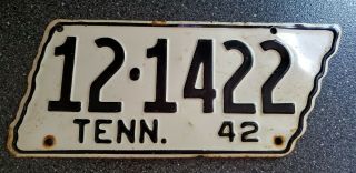 1942 Tennessee State Shape License Plate 12 - 1422