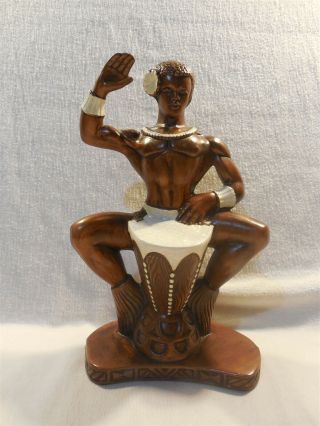 Vintage Treasure Craft Of Hawaii Ceramic Tiki Male Drummer Figurine 10 1/4 "