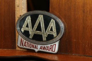 Vintage Aaa Triple A Auto National Award Badge License Plate Topper