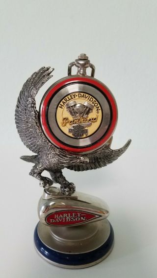 Harley Davidson Panhead Pocket Watch With Stand Pouch Franklin Collectable