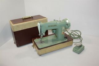 Vintage 185j Singer Sewing Machine Green With Case