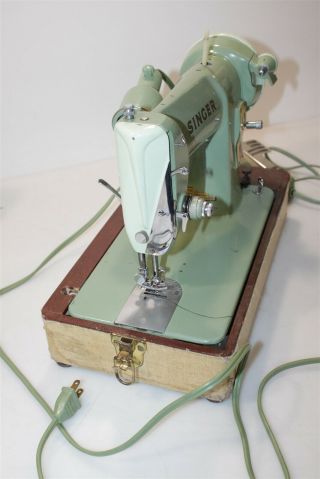 Vintage 185J Singer Sewing Machine Green With Case 4