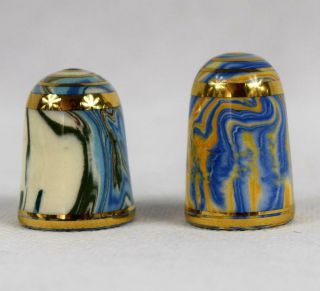 2 X Tony Bouchet Agateware Sewing Thimbles Issue No.  1 & 2 Collectors Guild