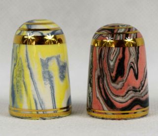 2 X Tony Bouchet Agateware Sewing Thimbles Issue No.  7 & 8 Collectors Guild