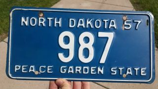 Rare 3 Digit 1957 North Dakota License Plate 987 Garage Man Cave Decor