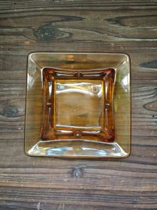 Vintage Amber Square Glass Ashtray Cigar/cigarette; Midcentury.  6x6”.