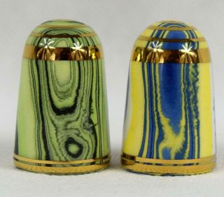 2 X Tony Bouchet Agateware Sewing Thimbles Issue No.  9 & 10 Collectors Guild
