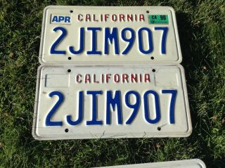 Embossed 1988 - 93 California License Plate Pair 2jim907 With 1990 Sticker