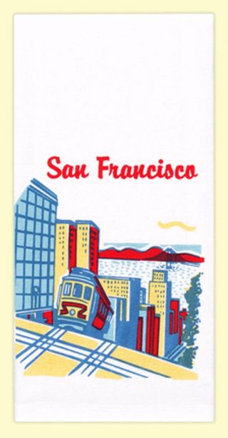 Vtg Style San Francisco Cable Car Souvenir Kitchen Dish Tea Hand Towel Travel