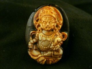 Special Pure Tibetan Agate Dzi Hand Carved Yellow Kubera W/2eyed Pendant J046