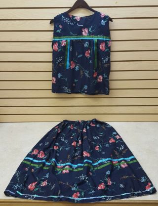 Homemade Xl Blue Flower Design Native American Indian Ribbon Skirt & Shirt Set