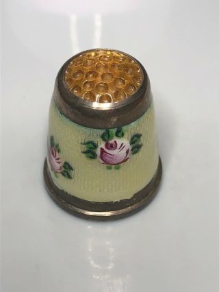 Thimble Sterling Silver 935 Henkels West Germany Yellow Floral Enamel Guilloche