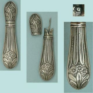 Vintage Portuguese Floral Silver Needle Case Hallmarked Circa Mid 1900s