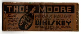 Tho Moore Possum Hollow Whiskey Vintage Matchbook Cover Nov - 6