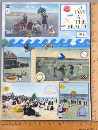 Card Of 28 Buttons,  Assorted A Day At The Beach Related,  Various Materials