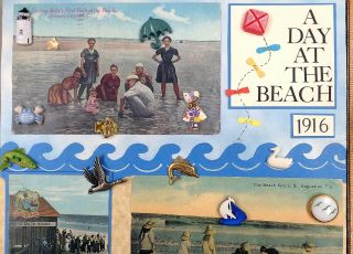 Card of 28 BUTTONS,  Assorted A DAY AT THE BEACH Related,  Various Materials 2
