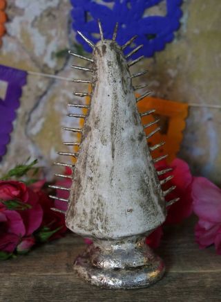 Modern Virgin of Guadalupe Silver Leaf Ceramic by Rafael Pineda Mexican Folk Art 3