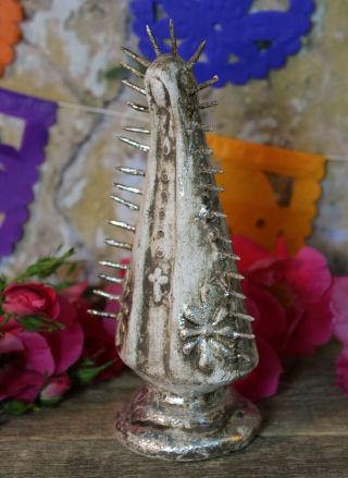 Modern Virgin of Guadalupe Silver Leaf Ceramic by Rafael Pineda Mexican Folk Art 4