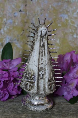 Modern Virgin of Guadalupe Silver Leaf Ceramic by Rafael Pineda Mexican Folk Art 5