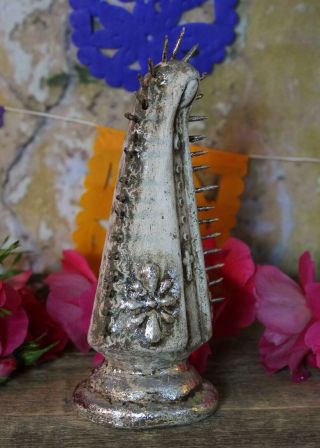 Modern Virgin of Guadalupe Silver Leaf Ceramic by Rafael Pineda Mexican Folk Art 6