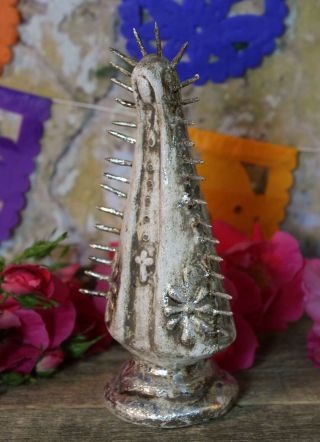 Modern Virgin of Guadalupe Silver Leaf Ceramic by Rafael Pineda Mexican Folk Art 8