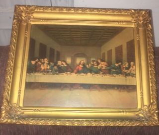 9“ X 11“ Antique Da Vinci The Last Supper Molded Gold Tone Frame Estate Purchase